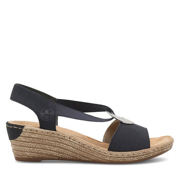 Sandały Rieker. Niebieskie sandały damskie Rieker, bez wzorów, bez obcasa, na koturnie, bez zapięcia. Za 299.99 zł.