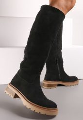 Czarne Kozaki Ocieplone Futerkiem Nunerise. Czarne kozaki damskie Born2be, na zimę, bez wzorów, z materiału, z okrągłym noskiem, bez obcasa, na płaskiej podeszwie, bez zapięcia. Za 139.99 zł.