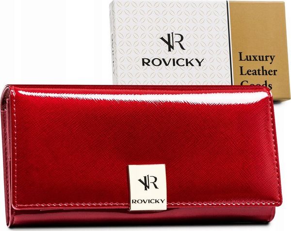 Rovicky Duży, pojemny portfel damski ze skóry lakierowanej na zatrzask — Rovicky. Portfele damskie ROVICKY, ze skóry. Za 175.39 zł.