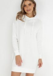 Biała Bluza Długa z Kapturem Akare. Białe bluzy damskie Born2be, m, bez wzorów, z polaru, casualowe, bez ramiączek, z kapturem. Za 74.99 zł.