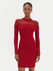 Guess Sukienka dzianinowa W6RK98 Z2YJ2 Czerwony Slim Fit. Czerwone sukienki damskie Guess, l, z aplikacjami, z dzianiny, bez kołnierzyka, bez ramiączek. Za 529.99 zł.