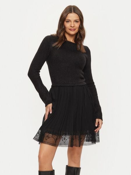 Morgan Sukienka dzianinowa 242-RMLACE Czarny Regular Fit. Czarne sukienki damskie Morgan, l, bez wzorów, z dzianiny, bez kołnierzyka, bez ramiączek. Za 249.99 zł.