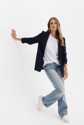 MARYNARKA NANCY GRANATOWA S - Flawless. Niebieskie marynarki i żakiety damskie Flawless, bez wzorów, biznesowe, bez kołnierzyka, bez ramiączek. Za 600.00 zł.