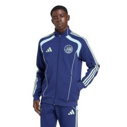 Kurtka dresowa Ajax Amsterdam UBP Doubleknit 2025/26. Niebieskie kurtki męskie Adidas, bez wzorów, z dresówki, eleganckie, bez kaptura. Za 367.50 zł.