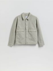 Jeansowa kurtka z efektem sprania - zielony. Zielone kurtki męskie Reserved, l, bez wzorów, z denimu, bez kaptura. Za 169.99 zł.