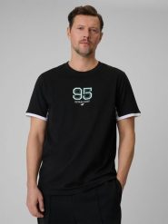 4F T-shirt regular z nadrukiem męski - czarny M. Czarne t-shirty męskie 4F, m, bez wzorów, z bawełny, bez kołnierzyka, bez ramiączek. Za 79.99 zł.