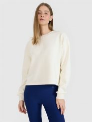 4F Bluza dresowa oversize nierozpinana bez kaptura damska - biała L. Białe bluzy damskie 4F, l, bez wzorów, z bawełny, klasyczne, bez ramiączek, bez kaptura. W wyprzedaży za 99.99 zł.