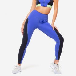 Legginsy fitness damskie Domyos. Niebieskie legginsy damskie DOMYOS, bez wzorów, z elastanu. W wyprzedaży za 79.99 zł.