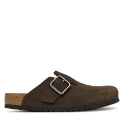 Klapki Birkenstock. Brązowe klapki męskie Birkenstock, bez wzorów, bez zapięcia. Za 779.99 zł.