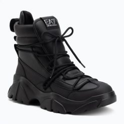 Trapery EA7 Emporio Armani Boot Flakes. Czarne trapery damskie EA7 Emporio Armani, z materiału, przed kolano, bez zapięcia. Za 789.99 zł.