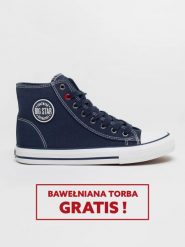 Trampki męskie wysokie granatowe JJ174608 403. Niebieskie obuwie sportowe damskie BIG STAR, bez wzorów, eleganckie, bez zapięcia. W wyprzedaży za 88.99 zł.