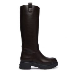 Kozaki Armani Exchange. Brązowe kozaki damskie Armani Exchange, bez wzorów, bez obcasa, na płaskiej podeszwie, bez zapięcia. Za 1,169.00 zł.