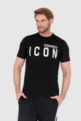 DSQUARED2 Czarny t-shirt męski z dużym logo icon. Czarne t-shirty męskie Dsquared2, l, bez wzorów, bez kołnierzyka, bez ramiączek. W wyprzedaży za 899.99 zł.