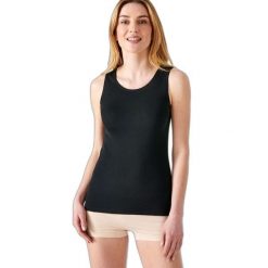 Damski tank top Damart Thermolactyl. Czarne topy damskie DAMART, bez wzorów, z dzianiny, bez kołnierzyka, bez ramiączek. Za 169.00 zł.