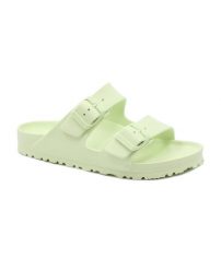 Klapki damskie Birkenstock Arizona Eva. Zielone klapki damskie Birkenstock, bez wzorów, z materiału, klasyczne, bez obcasa, bez zapięcia. Za 329.00 zł.