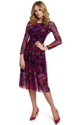 Rozkloszowana Zwiewna Sukienka w Kwiaty - Model 2. Czarne sukienki damskie MOE, l, bez wzorów, z materiału, wizytowe, bez kołnierzyka, bez ramiączek, rozkloszowane. Za 309.90 zł.