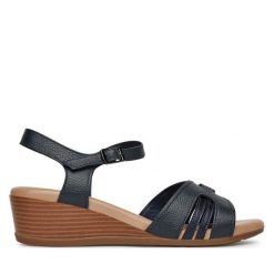 Sandały Lasocki. Niebieskie sandały damskie Lasocki, bez wzorów, bez obcasa, na koturnie, bez zapięcia. Za 111.99 zł.
