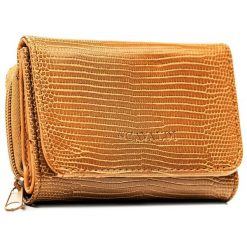 Mały, brązowy portfel damski ze skóry ekologicznej zamykany na suwak i zatrzask 4U Cavaldi A-206L-BL. Brązowe portfele damskie 4U Cavaldi, ze skóry ekologicznej. Za 29.99 zł.