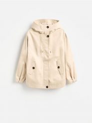 Kurtka parka z kapturem - beżowy. Brązowe kurtki damskie Reserved, l, bez wzorów, z tkaniny, z kapturem. Za 199.99 zł.