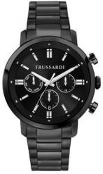 Zegarek Trussardi TRUSSARDI R2453147011 zegarek męski czarny 43 mm. Czarne zegarki męskie TRUSSARDI, bez wzorów. Za 553.50 zł.