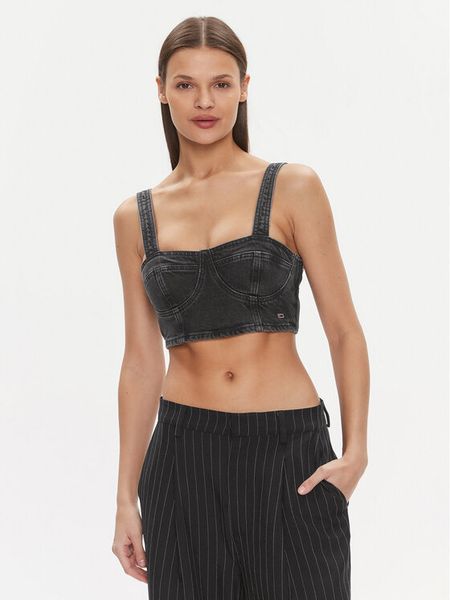 Tommy Jeans Top Bustier Top Ah7185 DW0DW17699 Czarny Slim Fit. Czarne topy damskie Tommy Jeans, m, bez wzorów, z bawełny, bez kołnierzyka, bez ramiączek. Za 209.99 zł.