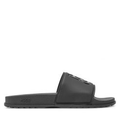 Klapki HUGO. Czarne klapki damskie Hugo, bez wzorów, bez obcasa, bez zapięcia. Za 239.99 zł.