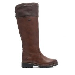 Kozaki Remonte. Brązowe kozaki damskie Remonte, bez wzorów, bez obcasa, na płaskiej podeszwie, bez zapięcia. Za 495.00 zł.