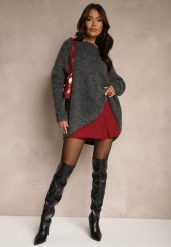 Bordowe Spódnico-Szorty High Waist z Rozcięciem Vikone. Czerwone szorty damskie Renee, bez wzorów, eleganckie, z podwyższonym stanem. Za 49.99 zł.