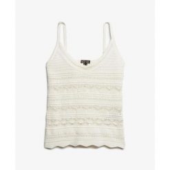 Koronkowy top damski Superdry Caraco. Białe topy damskie Superdry, bez wzorów, z koronki, bez kołnierzyka, bez ramiączek. Za 239.90 zł.