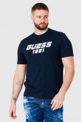 GUESS Granatowy t-shirt męski z odblaskowym logo, Rozmiar XXL. Niebieskie t-shirty męskie Guess, m, z aplikacjami, bez kołnierzyka, bez ramiączek. W wyprzedaży za 119.99 zł.