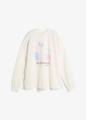 Bluza oversize z mieszanki bawełny. Białe bluzy damskie bonprix, bez wzorów, z bawełny, bez ramiączek, bez kaptura. Za 37.99 zł.