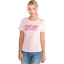 Guess Koszulka Różowy. Czerwone bluzki damskie Guess, s, z aplikacjami, z bawełny, bez kołnierzyka, bez ramiączek. Za 163.95 zł.