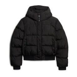 Damska ocieplana kurtka Superdry Hooded Sports. Czarne kurtki sportowe damskie Superdry, na zimę, l, bez wzorów, z materiału, bez ramiączek, bez kaptura. Za 552.90 zł.
