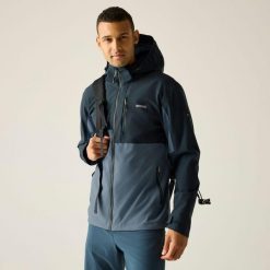 Męska wodoodporna kurtka turystyczna Bosfield Panelled z kapturem. Niebieskie kurtki męskie Regatta, m, bez wzorów, z materiału, z kapturem. Za 429.99 zł.