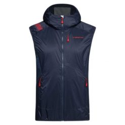 Kardigan bez rękawów La Sportiva Across Lite. Niebieskie swetry męskie La Sportiva, l, bez wzorów, z materiału, bez kołnierzyka, bez ramiączek. Za 615.50 zł.