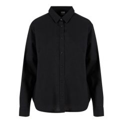 Oversize koszula z mieszanki lnu dla kobiet Urban Classics. Czarne koszule damskie Urban Classics, bez wzorów, eleganckie, bez kołnierzyka, bez ramiączek. Za 206.00 zł.