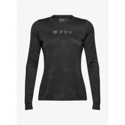 Bluza rowerowa damska Fox Ranger Tru Dri LS Jersey. Czarne bluzy damskie FOX, bez wzorów, z jersey, sportowe, bez ramiączek, bez kaptura. Za 311.29 zł.