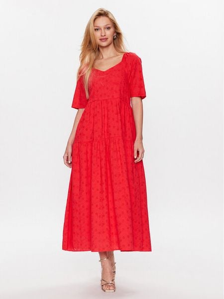 YAS Sukienka codzienna 26029550 Różowy Loose Fit. Czerwone sukienki damskie YAS, na co dzień, xs, bez wzorów, z bawełny, bez kołnierzyka, bez ramiączek, proste. Za 249.99 zł.