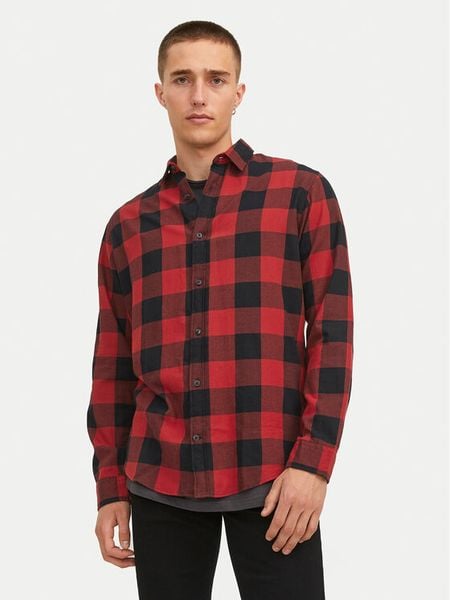 Jack & Jones Koszula Gingham 12181602 Czerwony Slim Fit. Czerwone koszule męskie Jack & Jones, m, bez wzorów, z bawełny, bez kołnierzyka, bez ramiączek. Za 99.99 zł.
