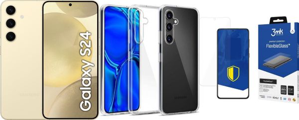 Smartfon Samsung Galaxy S24 5G 8/256GB Żółty (SM-S921BZY) + FlexibleGlass + Etui Clear Case. Żółte smartfony SAMSUNG. Za 3,238.00 zł.