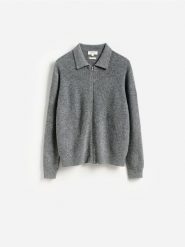 Rozpinany sweter z wełną - szary. Szare swetry męskie Reserved, l, bez wzorów, z dzianiny, bez kołnierzyka, bez ramiączek. Za 249.99 zł.