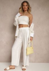 Jasnobeżowe Spodnie z Wiskozy High Waist o Szerokim Kroju Divlise. Brązowe spodnie materiałowe damskie Renee, bez wzorów, z jeansu, eleganckie, z podwyższonym stanem. Za 39.99 zł.