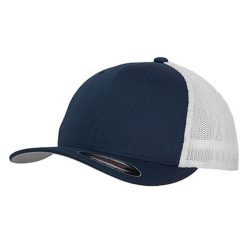 Dwukolorowa Siatkowa Czapka Z Daszkiem. Niebieskie czapki damskie FLEXFIT, bez wzorów, sportowe. Za 72.99 zł.