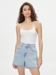 Tommy Jeans Body Essential DW0DW17993 Biały Slim Fit. Białe body Tommy Jeans, bez wzorów, z bawełny. Za 99.99 zł.