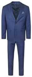 Elegancki Męski Garnitur - Victorio - Granatowy w Kratę. Niebieskie garnitury męskie Victorio, l, bez wzorów, z elastanu, biznesowe. Za 875.00 zł.