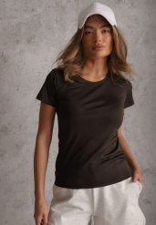 Ciemnoszary Klasyczny T-shirt o Gładkim Wykończeniu Rhethine. Szare t-shirty damskie Renee, l, bez wzorów, z jeansu, klasyczne, bez kołnierzyka, bez ramiączek. Za 39.99 zł.