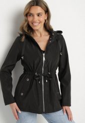 Czarna Kurtka Parka Dwustronna ze Ściągaczem w Talii i Kapturem Tillisaya. Czarne kurtki damskie Born2be, na jesień, xl, bez wzorów, z jeansu. Za 149.99 zł.