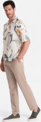 Ombre Męskie podwijane spodnie chino z dodatkiem lnu jasnobrązowe V3 OM-PACP-0198 M. Brązowe eleganckie spodnie męskie Ombre, bez wzorów, sportowe. Za 219.99 zł.