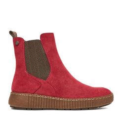 Botki Go Soft. Czerwone botki damskie GO SOFT, bez wzorów, bez obcasa, na płaskiej podeszwie, bez zapięcia. Za 179.99 zł.