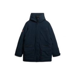 Parka Superdry City. Niebieskie parki męskie Superdry, l, z aplikacjami, z materiału, bez kołnierzyka, bez kaptura. Za 820.65 zł.
